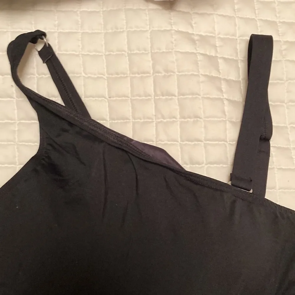 Land’s End multi way one shoulder adjustable strap soft tankini Top Black Var